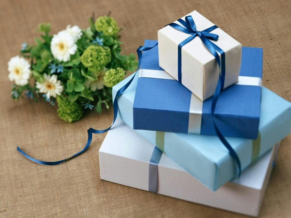 pexels-photo-264787-264787 Three beautifully wrapped gift boxes with blue ribbons arranged beside a floral bouquet.
